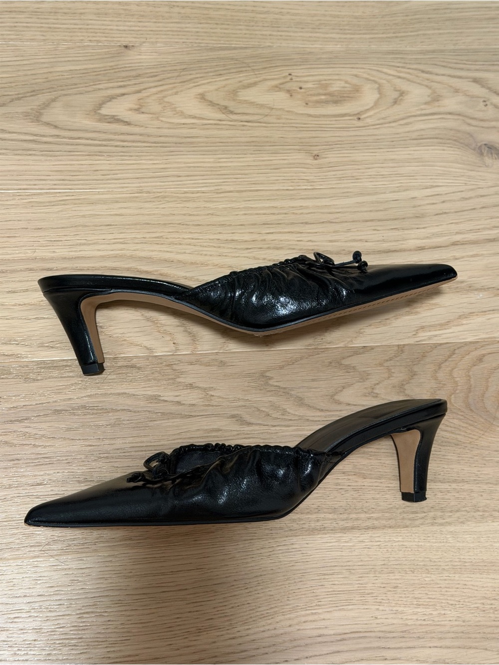 Dolce Vita Black Pointed-Toe Ruched Mule Heels
